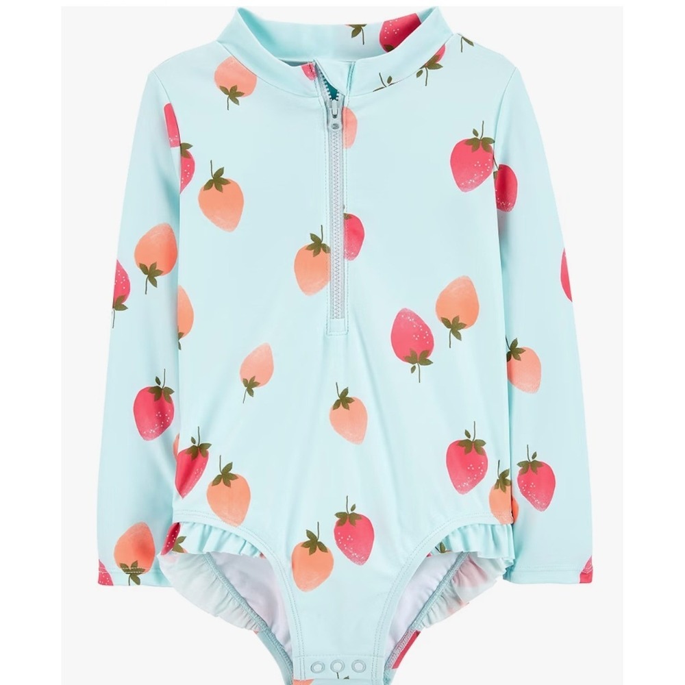 Simple Joys by Carters Girls Swimsuit 2T Strawberry Long Sleeve Rash Guard Beach